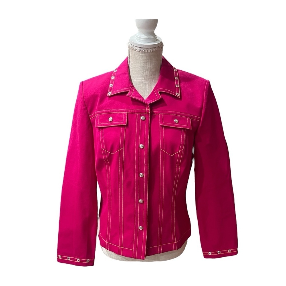 St. John Sport by Marie Gray Hot Pink Denim Snap Front Buttons Jacket size S New